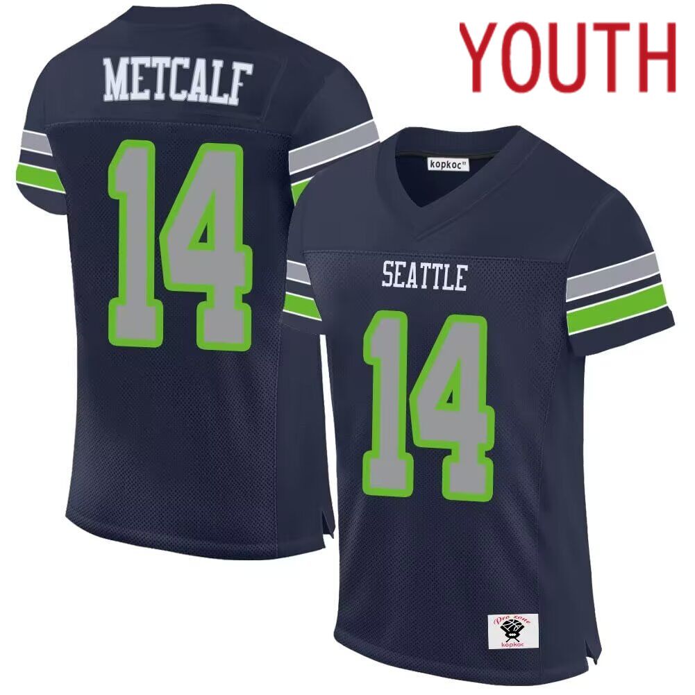 Youth  Seattle Seahawks #14 Metcalf blue 2024 Nike Game NFL throwback Jersey->youth nfl jersey->Youth Jersey